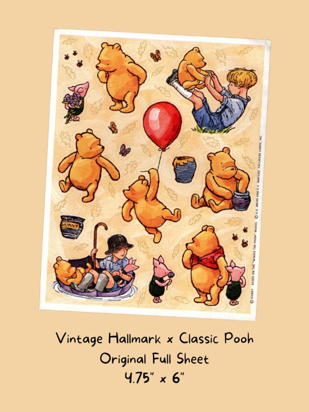 Hallmark Classic Winnie the Pooh Vintage Sticker Sheet